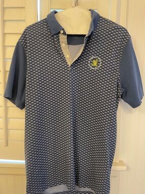 US OPEN  Blue Patterned Polo with Light Gray Placket and Navy Sleeves